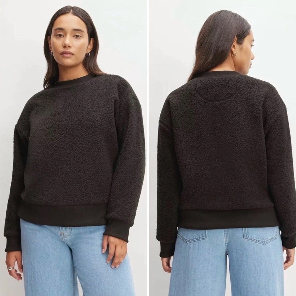 Nwt Everlane Size Xxs Black The ReNew Fleece Oversized Crew Teddy Sweatshirt